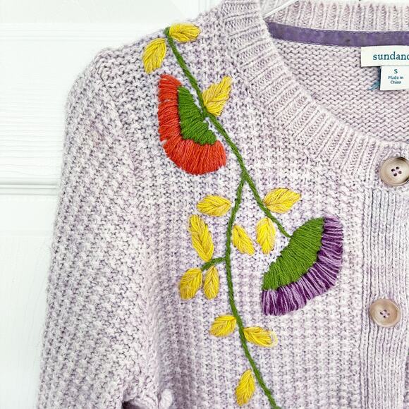 Sundance Lilac Floral Blooms Embroidered Knit Cardigan Sweater - Picture 2 of 7